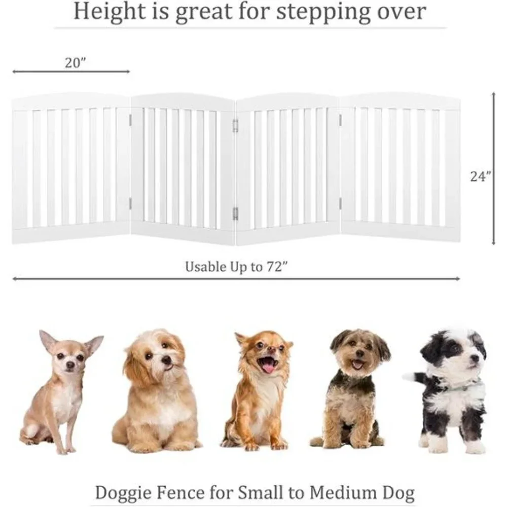 Wooden Freestanding Foldable Pet Gate for Dogs, 24 inch 4 Panels Step Over Fence